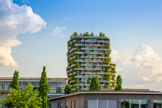 Eco-friendly green residential tower with vertical garden in Switzerland