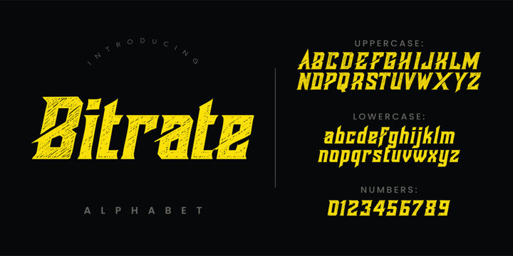 Bitrate bold modern futuristic font alphabet for technology and gaming branding poster design