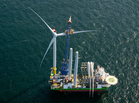 Offshore wind turbine construction platform ,North Sea, the Netherlands