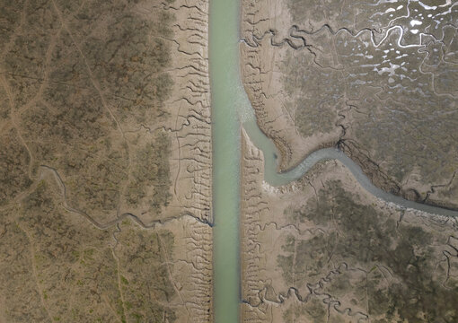 Aerial view of mudflats and waterway on Ile d'Oleron France