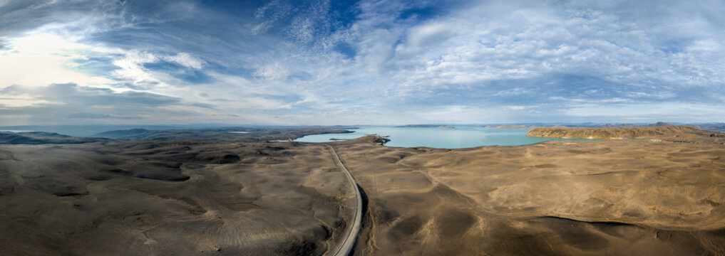 Route 26 crosses volcanic plains toward Lake Thorisvatn in Iceland