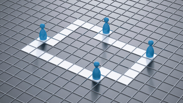 3D Rendering, blue game pieces, board game