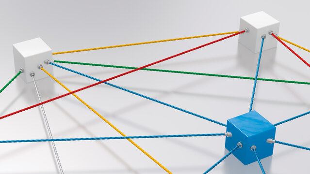 3D rendering of cubes tied up with rope