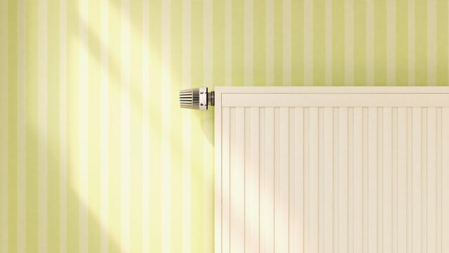 3D rendering of heater at patterned wallpaper