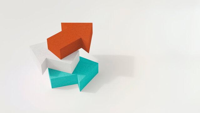 Stack of three arrows, 3d rendering