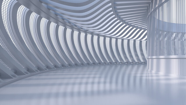 Empty hall in a modern building, 3D Rendering