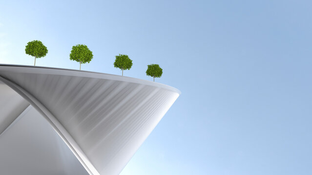 Modern building with roof garden, 3d rendering