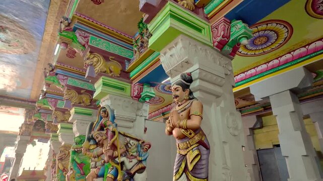 Colorful Interior Corridor of Ramanathaswamy Temple in Rameswaram, Tamil Nadu, India