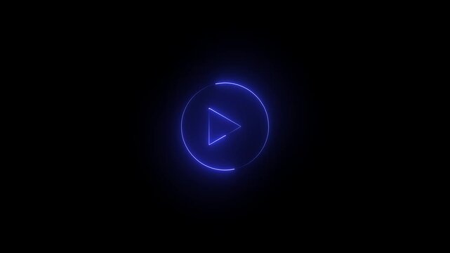 Play button animation.Glowing  blue line video play button like simple isolated animation.play button like simple icon isolated on black background.