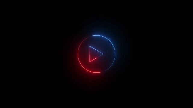 Play button animation.Glowing red and blue line video play button like simple isolated animation.play button like simple icon isolated on black background.