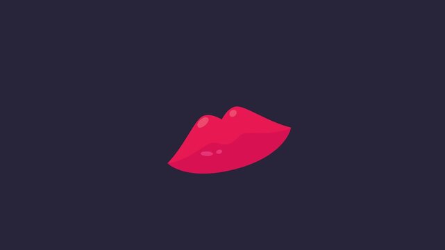 Spooky vampire fangs revealed by sensual red lips, a mysterious Halloween cartoon illustration.