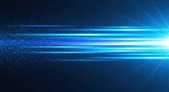 Blue light streaks with motion blur effect, futuristic high speed energy trails, glowing cyan data transfer lines on dark background