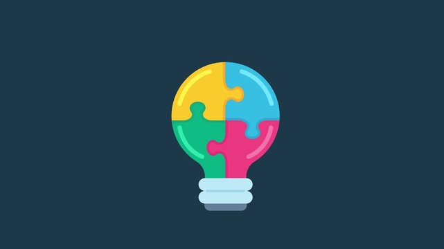 Creative puzzle pieces forming a unified solution cycle, representing teamwork and innovative ideas development.