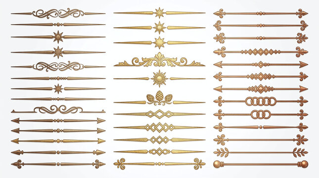 Vintage gold decorative text dividers set on transparent background