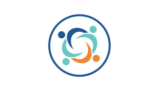 Multicolored circular logo representing community and unity features four abstract figures holding hands.