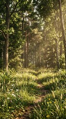 Fototapeta premium Sunlit Forest Clearing Path