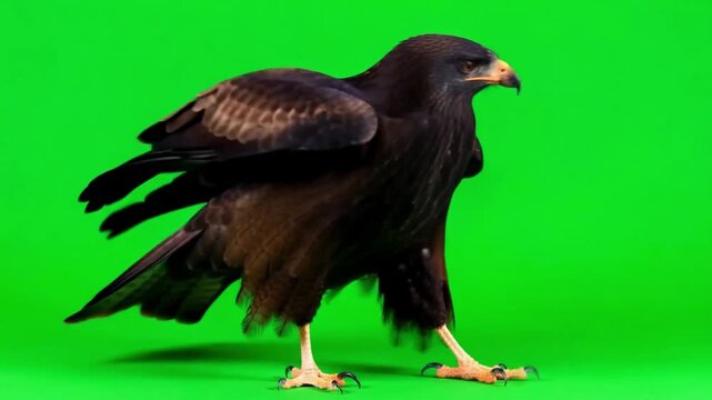Black hawk bird moving on green screen