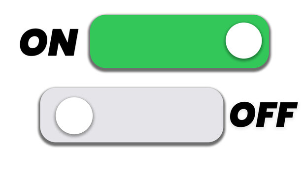 On Off Toggle Switch Buttons Set, Green and Gray Material Design Switch Controls for App and Web UI Transparent Background 