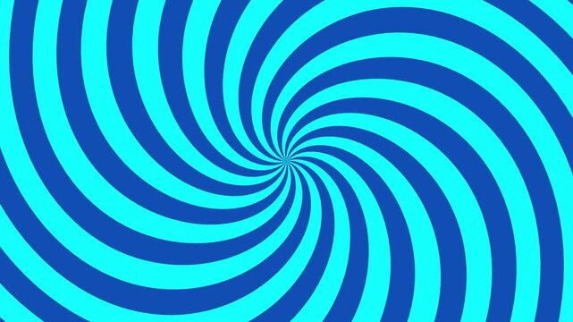 Blue cyan rotating sunburst retro spiral loops in grid. vibrant hypnotic psychedelic pattern creates motion effect.