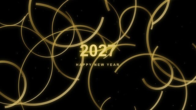 Gold 2027 New Year Greeting with Flowing Golden Ribbon Curves