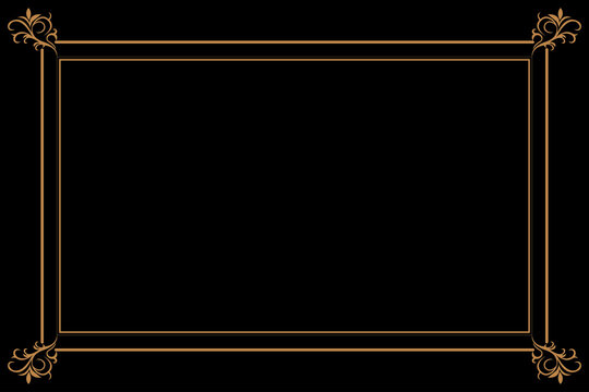 Elegant Luxury Gold Swirl Frame Border on Black Background. Design print for greeting cards, wedding invitations, restaurant menu, royal certificates. Set 12