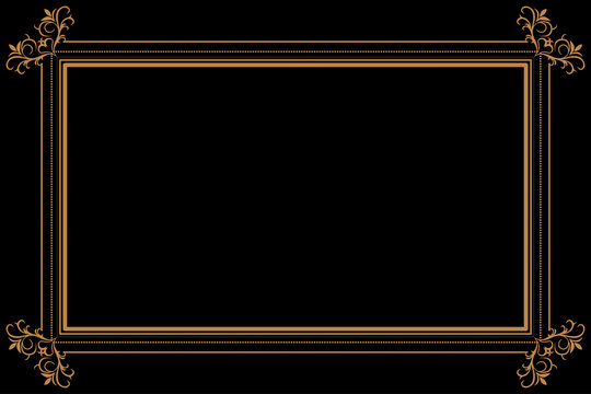 Elegant Luxury Gold Swirl Frame Border on Black Background. Design print for greeting cards, wedding invitations, restaurant menu, royal certificates. Set 14