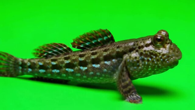 Mudskipper fish moving on green screen