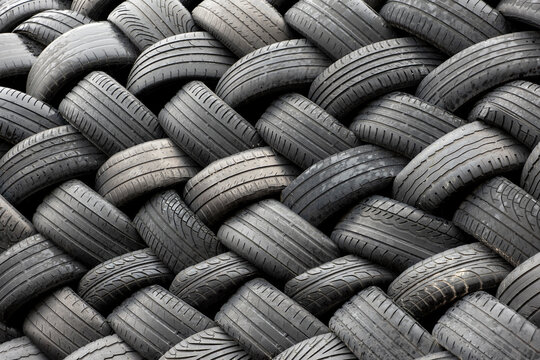 Large pile of used car tires