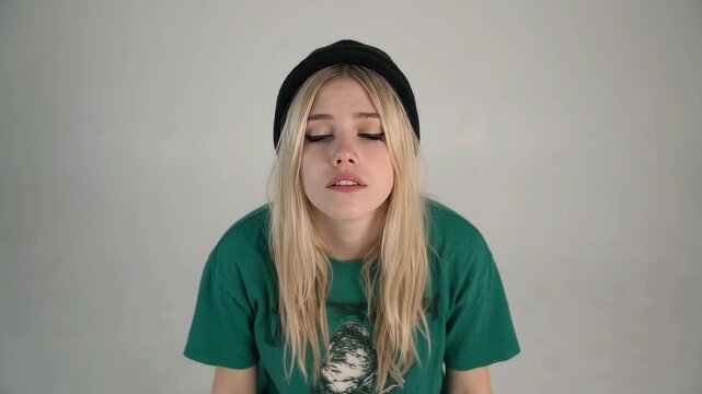 Young woman Throwing both arms up in a sudden, sharp gesture of total exasperation.