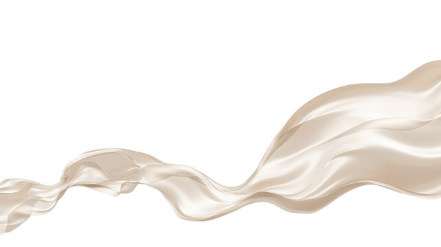 Luxury dusty gold sheer fabric flowing isolated on transparent background with copy space 3D render