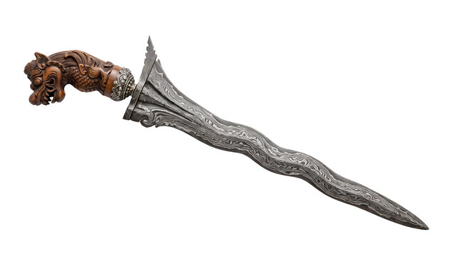 Traditional Indonesian Kris Dagger with Elaborate Carved Handle
