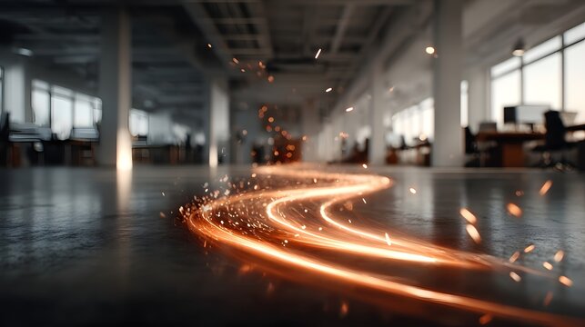 Futuristic and dynamic abstract image of luminous curves and trails of light conveying a sense of technology innovation and visual intensity