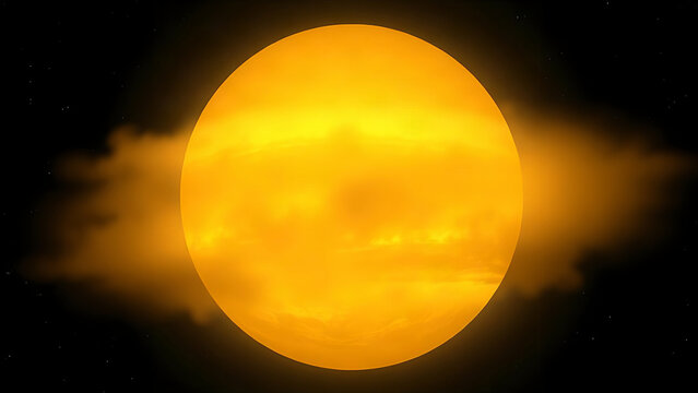 Venus with yellow clouds and molecule overlays in space for science and planetary study