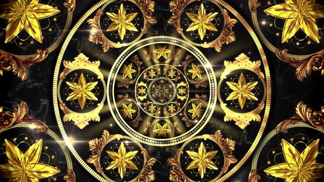 Luxury Circle Ornament Frame - Golden Ornate Mandala Expanding Loop Background