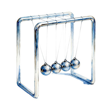 [Transparent Background PNG]Newton's Cradle Metal Balls Suspended on Metal Frame Demonstrating Physics Principle