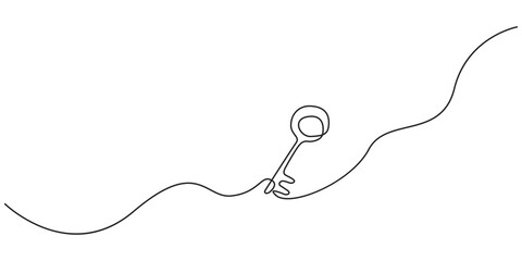 Fototapeta premium Key continuous line art drawing representing security solution and access concept.Minimal continuous line art vector illustration of a vintage key isolated on white background.
