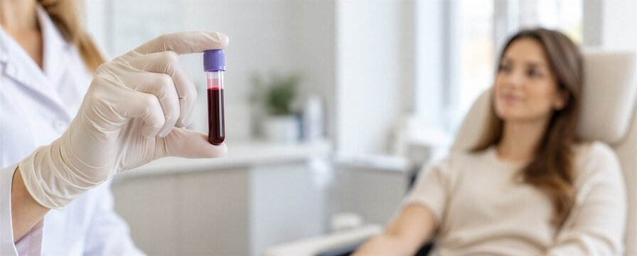 Ferritin blood test in modern clinic with female patient, iron status and anemia screening concept, laboratory diagnostics, preventive healthcare, blood analysis and iron deficiency testing