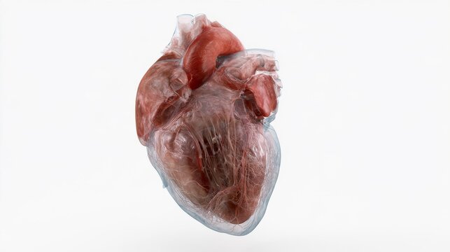Detailed 3D anatomical model of a human heart isolated on a clean white studio background