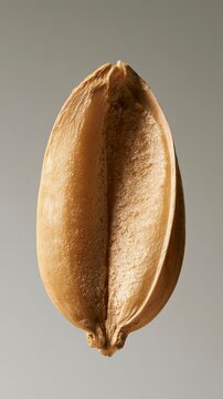 Macro shot of a single dry cardamom pod shell isolated against a neutral grey studio background
