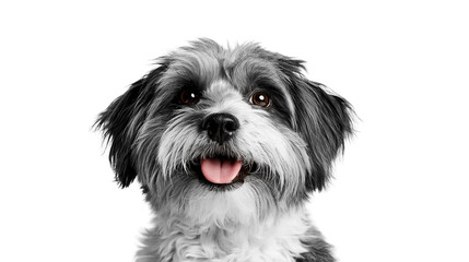 Happy black and white Havanese dog portrait with tongue out © Anouk