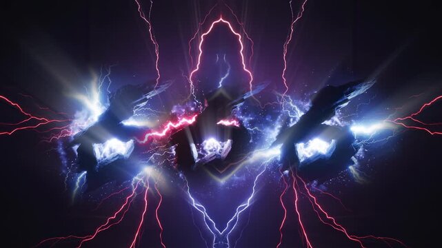666, heavy metal, vj loop, motion background, halloween, horror, dark, devil, number, lightning, electric, metal music, concert, occult, evil, stage, animation, seamless loop, glow, blue, white, black