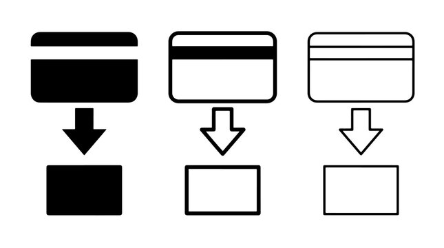 Credit card to payment process icon set with downward arrow flow graphic