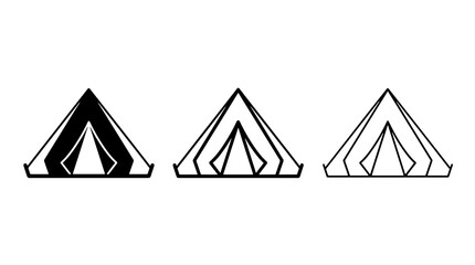 Triangular tent icon set featuring solid and linear styles for camping © Khan