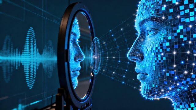 Digital face reflection in mirror