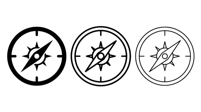 Navigation compass icons set orienteering tools travel map direction sign