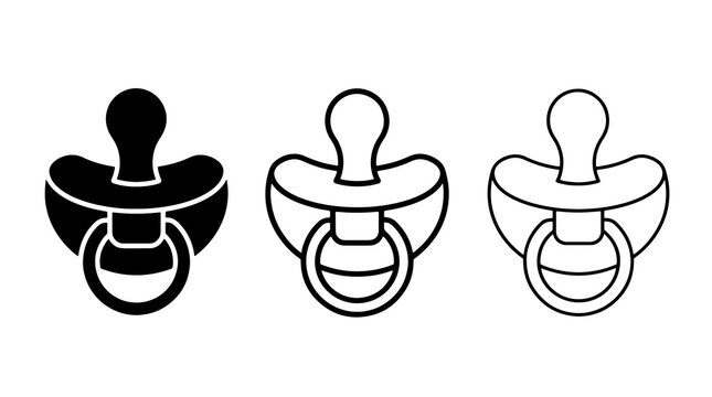 Baby pacifier icon collection featuring solid and outline design shapes