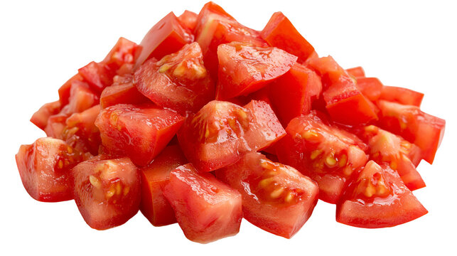 Fresh red diced tomato pieces piled together