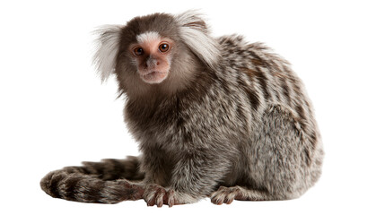 Common marmoset monkey with white ear tufts and brown patterned fur © Anouk