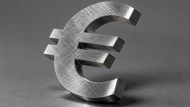 Steel euro currency symbol on a dark minimalist surface, suitable for financial advertising, European markets and exchange rate projects.