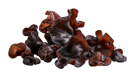 Fresh dark brown wood ear mushrooms with wavy texture © Asmud